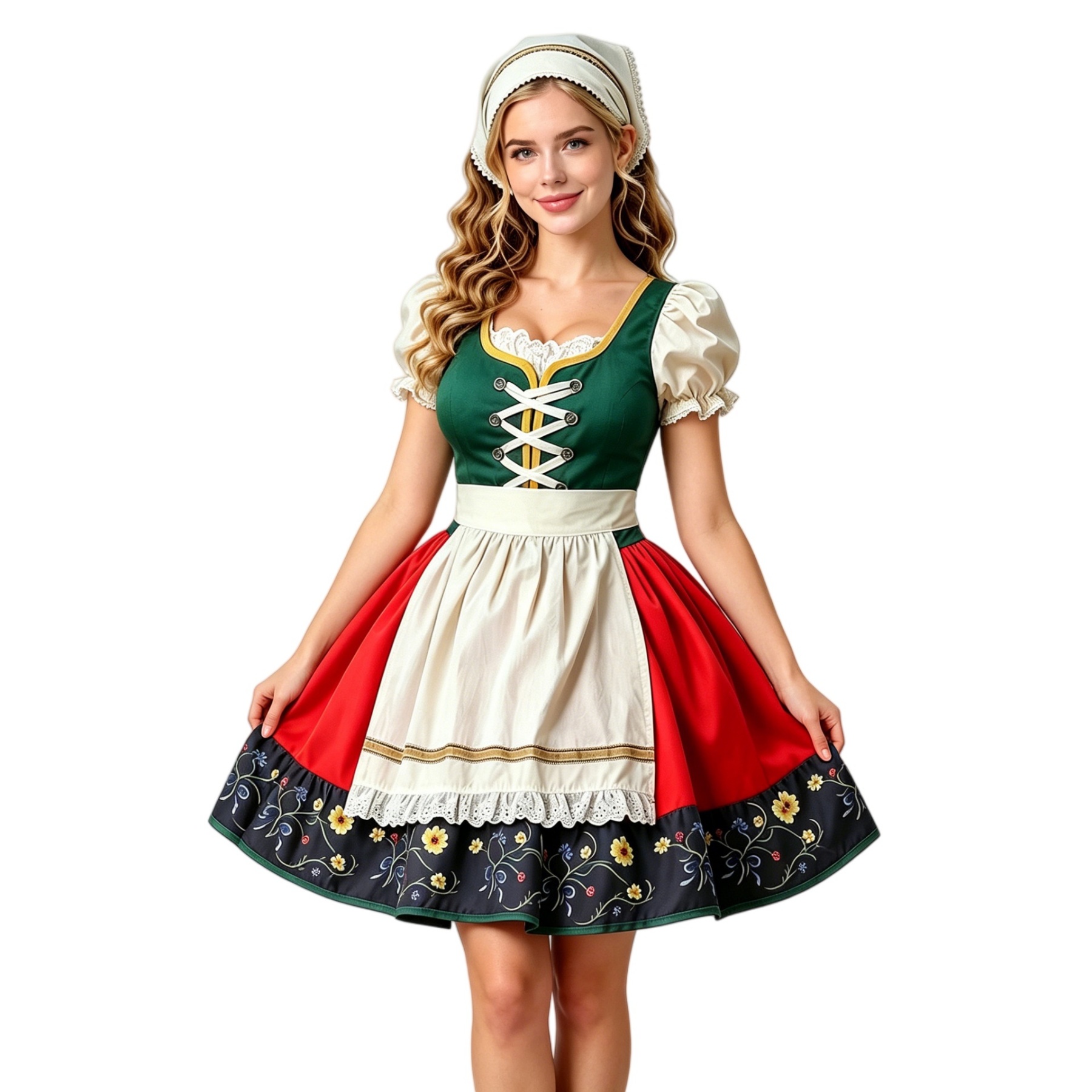 Plus Size Dirndl Dress Bavarian Oktoberfest Costume Floral Print Apron Dress
